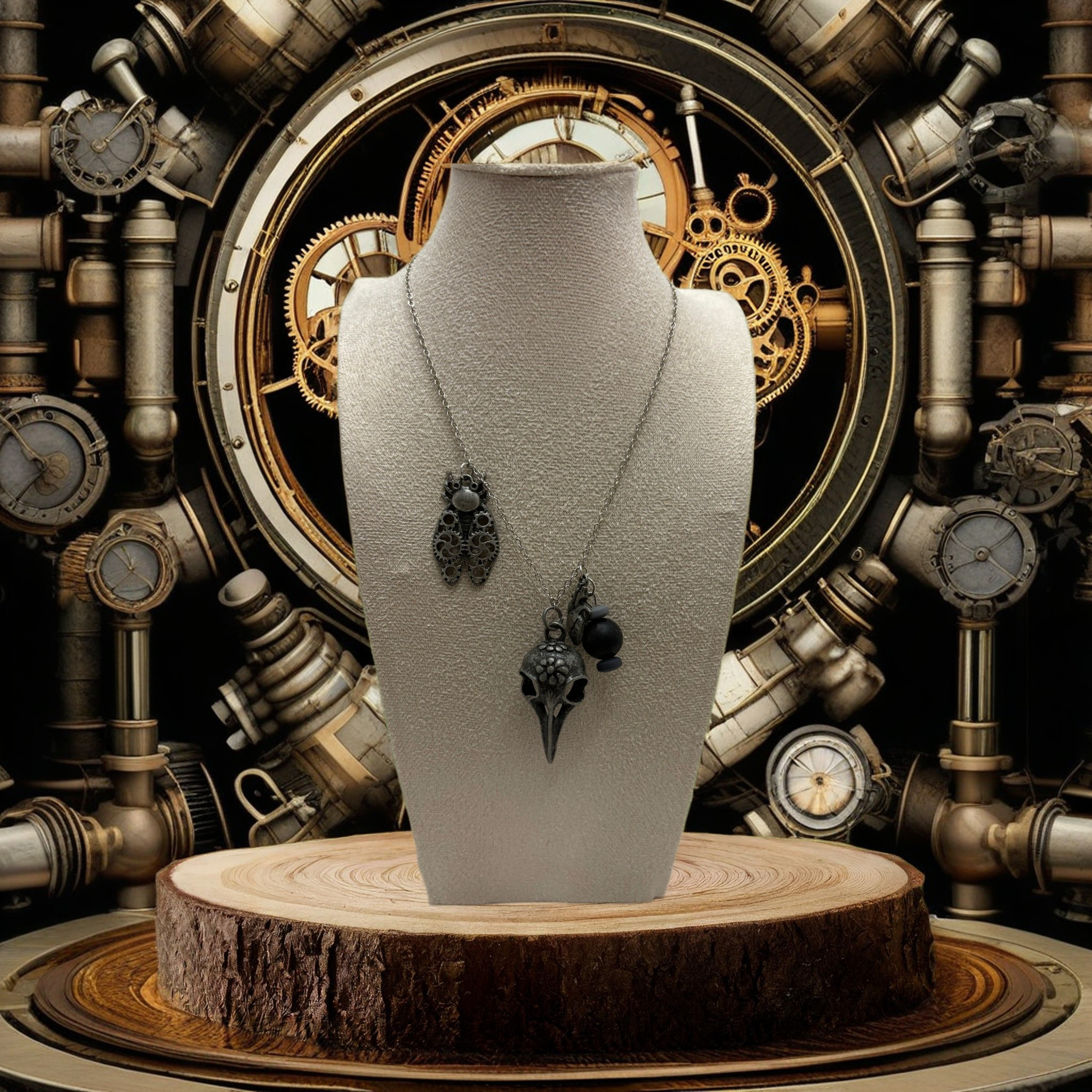 Steam Punk Metal Plague Mask And Bug Necklace