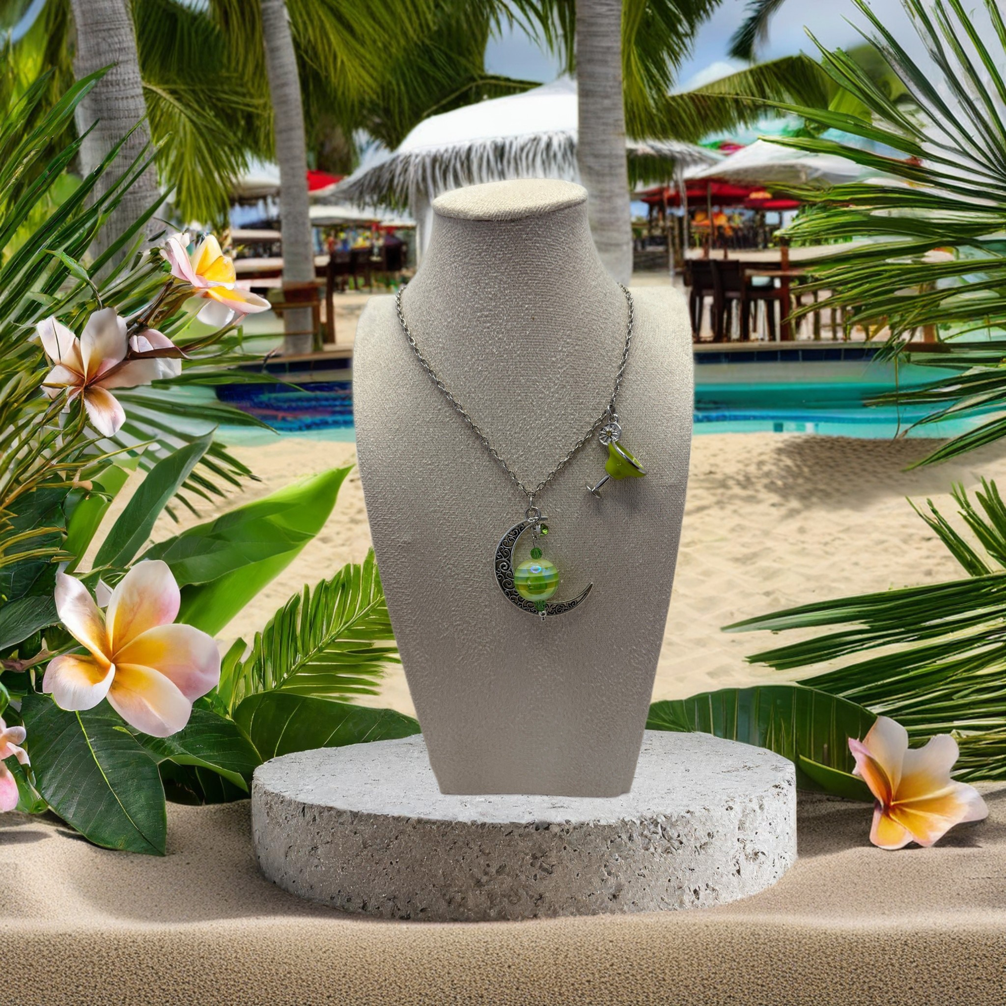 anxiety fidget jewelry for nervous people, margarita time, fun, glass, metal,